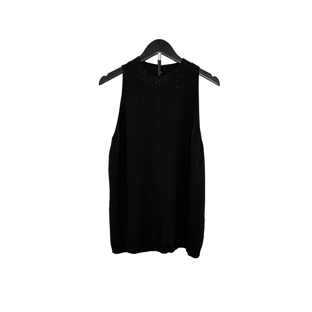 White House Black Market WHBM Black Studded Mock Neck Sleeveless Sweater Top XL
